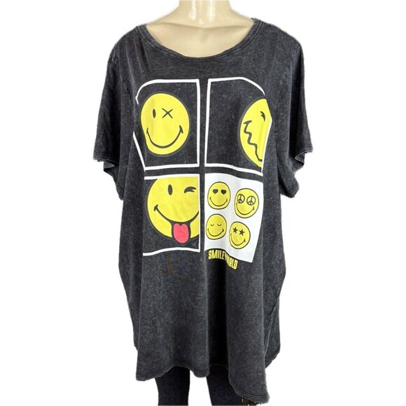Vinyl Icons +5 Black Aged Crew Neck Smiley Icons Graphic Cotton Short Sleeve Tee - Picture 2 of 7